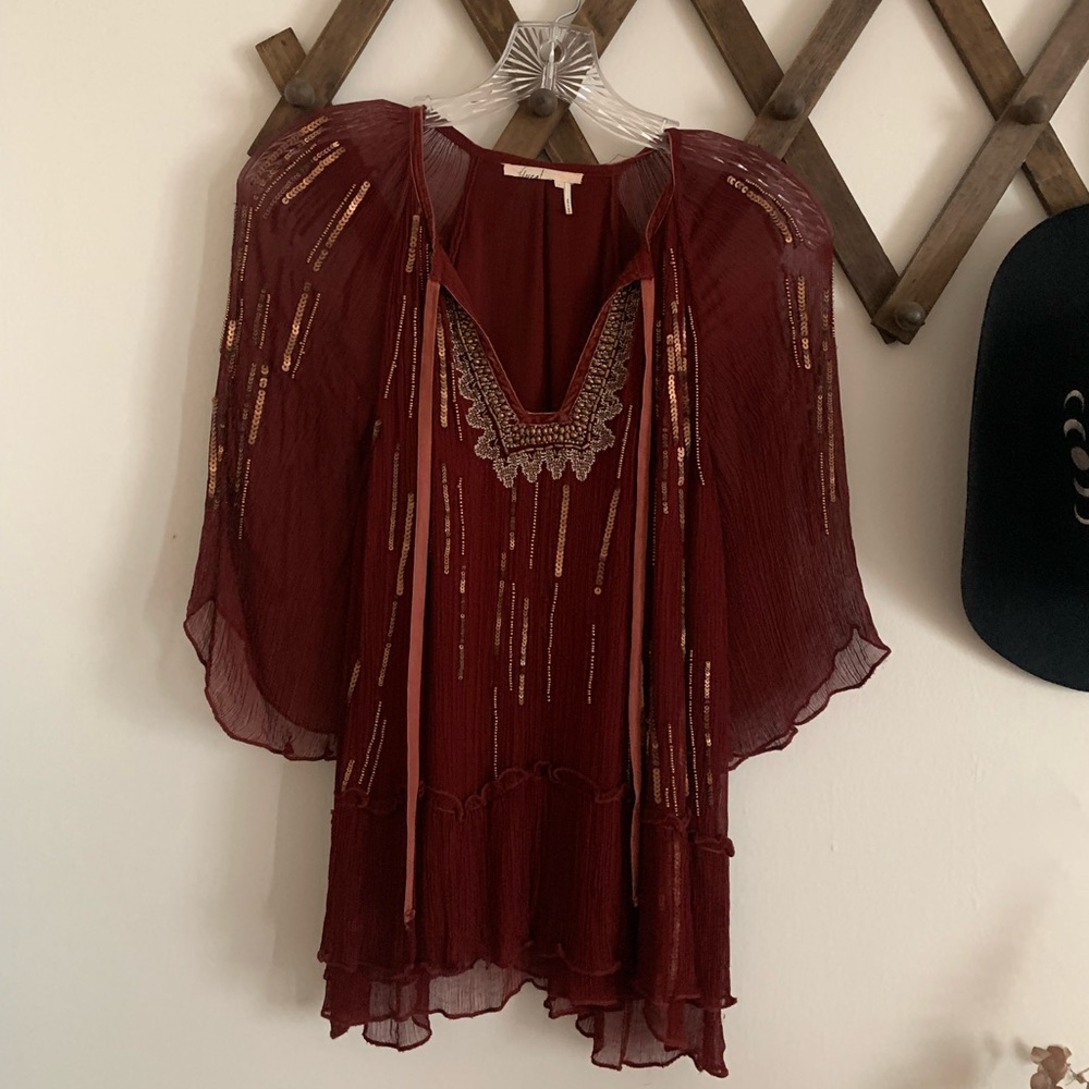 Anthropologie / Floreat beaded chiffon blouse